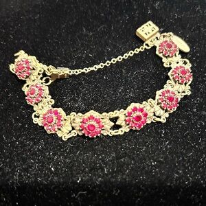 Vintage Kenny Ma San Francisco Ornate Garnets Floral Bracelet Safety Chain